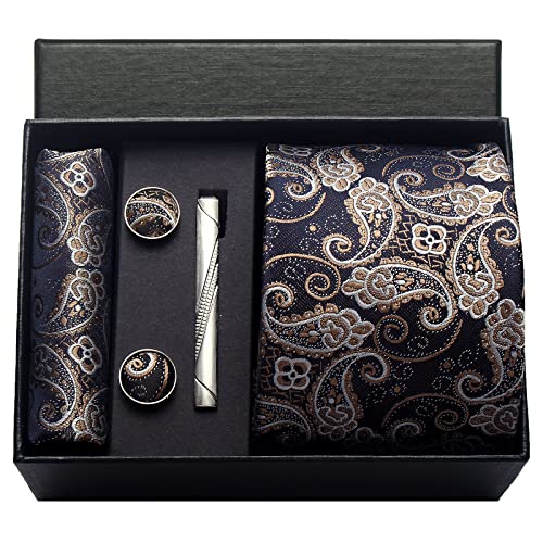 Image of Paisley Floral Mens Tie Formal Necktie Pocket Squares Ties Clips Cufflinks Classic for Men Set