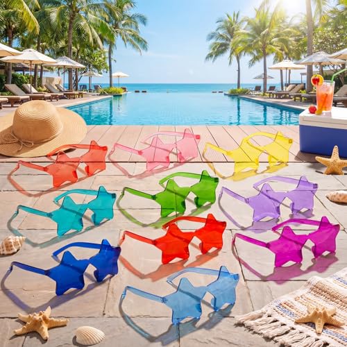 Image of Kanayu 200 Pair Star Shaped Rimless Sunglasses Transparent Star Candy Color Pentagram Glasses for Adult