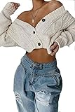 TrendyFashion Womens Crop Short Cable Knitted 3 Button Open Cardigan Ladies Cropped Cardigan Top