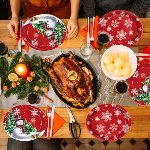 30 PCS Christmas Oval Paper Plates, Large 9" x 11" Disposable Serving Platters, Snowman & Snowflake Holiday Plates for Xmas Parties, Winter Events & Festive Table Decor – Image 6
