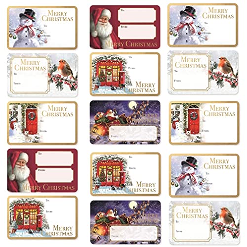 G4Gadget's 80 Adorable Christmas Labels - 2.3x1.33 Inches, Gold-Foil Xmas Stickers, Adhesive Tags, Cute Stickers