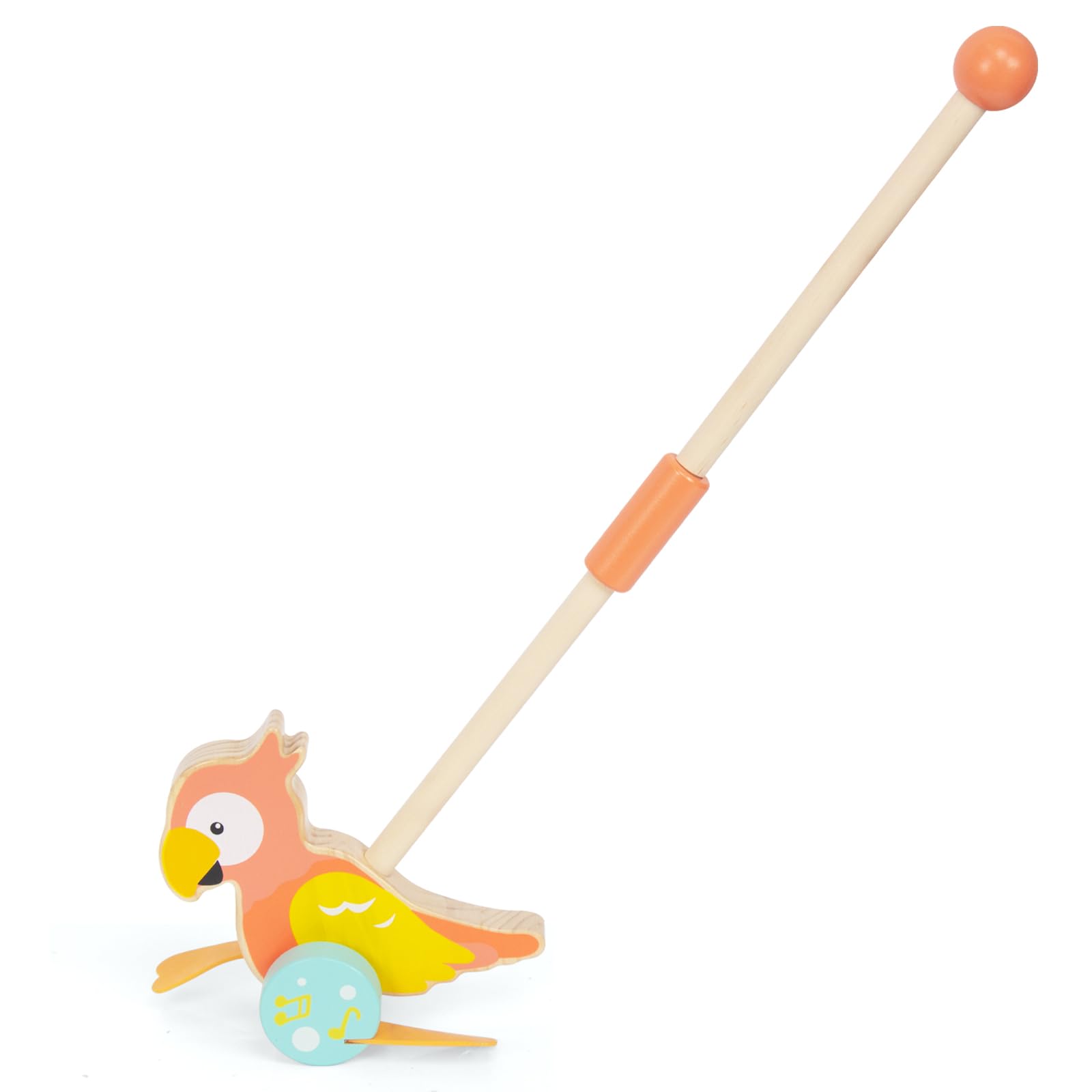 WoodenFun Push-Along Animal Wooden Walking Toy for Toddlers Push and Pull Wooden Cart for Baby Learning to Walk Montessori Toy (Parrot)