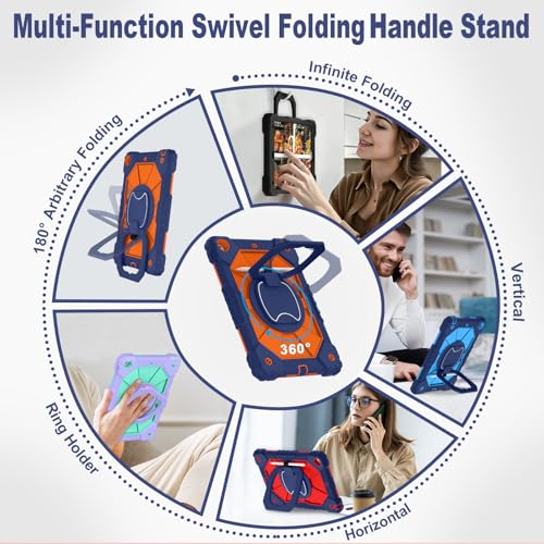 Image of WESOROL Case for iPad 9th /8th /7th Generation 10.2 Inch iPad 9th Generation Case with Screen Protector Rotating Stand Pencil Holder Heavy Duty Shockproof Cover for 9th Gen iPad Case,Navy Orange