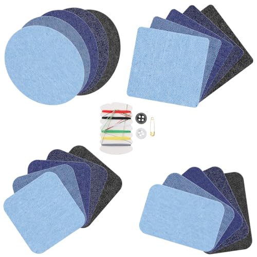 LXUEJIE 20 Stück Jeans Flicken zum Aufbügeln Bügelflicken Jeans Patches Bügeln Innen und Außen Stoffflicken Aufnäher zum Aufbügeln Iron on Patches Blautöne Reparatur-Dekorationsset