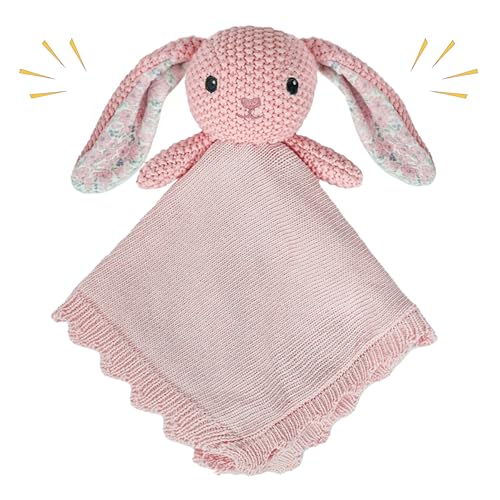 Image of Pink Rabbit Security Blanket Cute and Baby-Friendly Comfortable Huggable Blankets, Bunny Stuffed Animal Blanket, Soft Unisex Kids Gift for Newborns Boys and Girls Easter Birthday Christmas