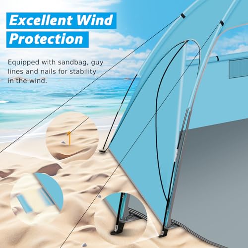 Beach-Tent-Sun-Shelter-Beach-Shade-Tent-with-UPF-50-UV-Protection-for-2-3-Person-Portable-Easy-Setup-Cabana-Beach-Tent-3-Roll-Up-Doors-8mm-Fiberglass-Rods-Carry-Bag-Included
