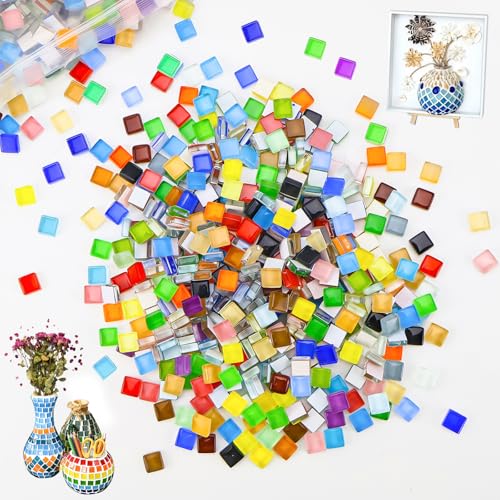 CHRI 1000g Glasmosaiksteine 1x1 cm Mosaiksteine Bunt kristall-mosaik-fliesen ca. 1200 Stück Mosaik Steine für DIY-Projekte, Basteln, Mosaikdekorationen (Buntmix)