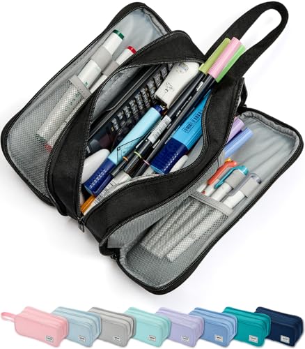 Image of SPACEMATE Pencil Case Pouch Box Bag School Supplies Girls Boys Kids, Cute Preppy Stuff Big Capacity Aesthetic Pen Organizer, Back to College Stationary, Black, Extra Large Style, 2300ml