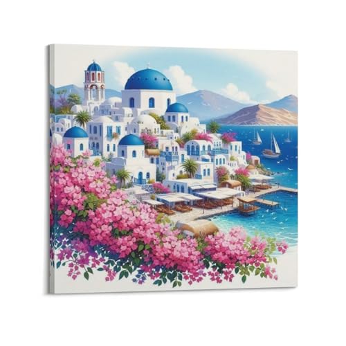 Grèce paysage bleu poster de rêve sur toile JIDUHON - Tableau esthétique avec cadre évasion