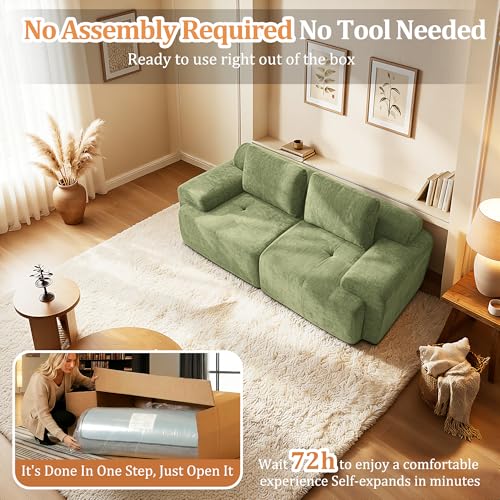 Image of 85 inch Oversized Boneless Couch, Comfort Cloud Sectional Couches for Living Room, Modular Sofa High Back & Extra Deep Seat, No Assembly, Soft Chenille Fabric (Olive Green, 85 inch- Shaped(2+0))