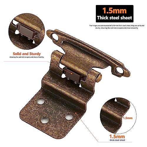 Image of Ravinte 60 Packs 30 Pair 3 /8 inch Inset Antique Brass Cabinet Self Closing Hinges for Kitchen /Bathroom /Furniture Cabinets & Doors,Decorative Cupboard Hardware with Door Bumper