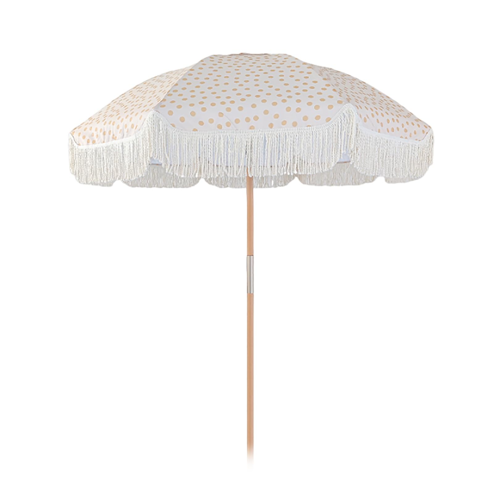 Sombrilla de jardín con flecos de 180 cm, sombrilla de jardín de lunares amarillos con protección UV 50+, sombrilla de playa antiviento, sombrilla plegable con poste de madera