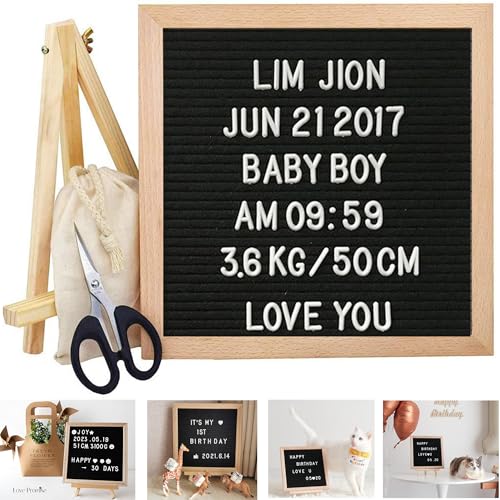 QSLKI Tablero de Letras de Fieltro Vintage 25 X25 cm, Tablero de Letras Intercambiable con 510 Letras, Marco de Madera, para Citas, Notas y Anuncios, Tablero de Mensajes, Pared y Mesa, Color Negro