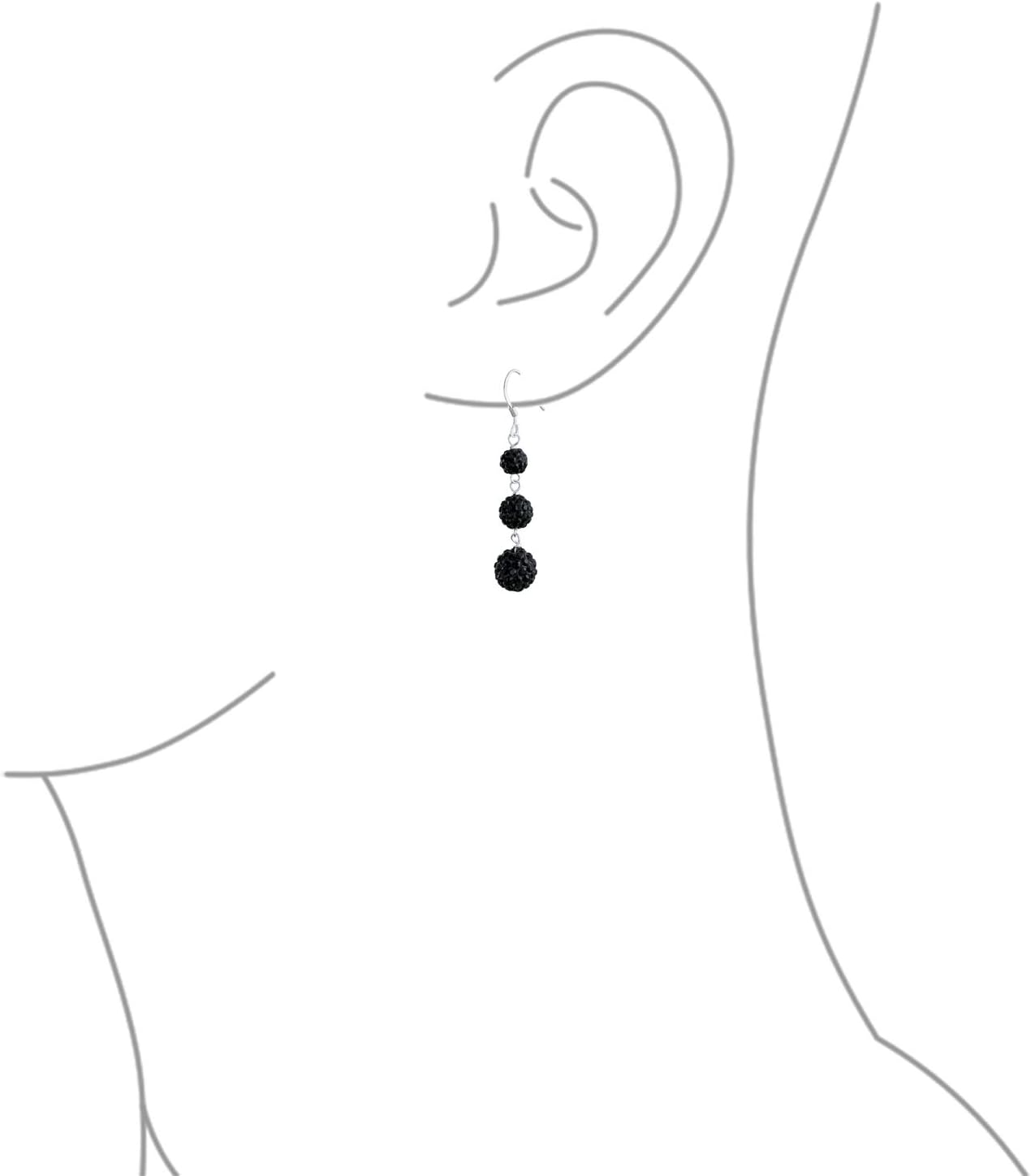 Black Red White Crystal Pave Round Graduated Two or Three Tier Disco Ball Linear Dangle Chandelier Earrings for Women Teen.925 Sterling Silver - Image 3