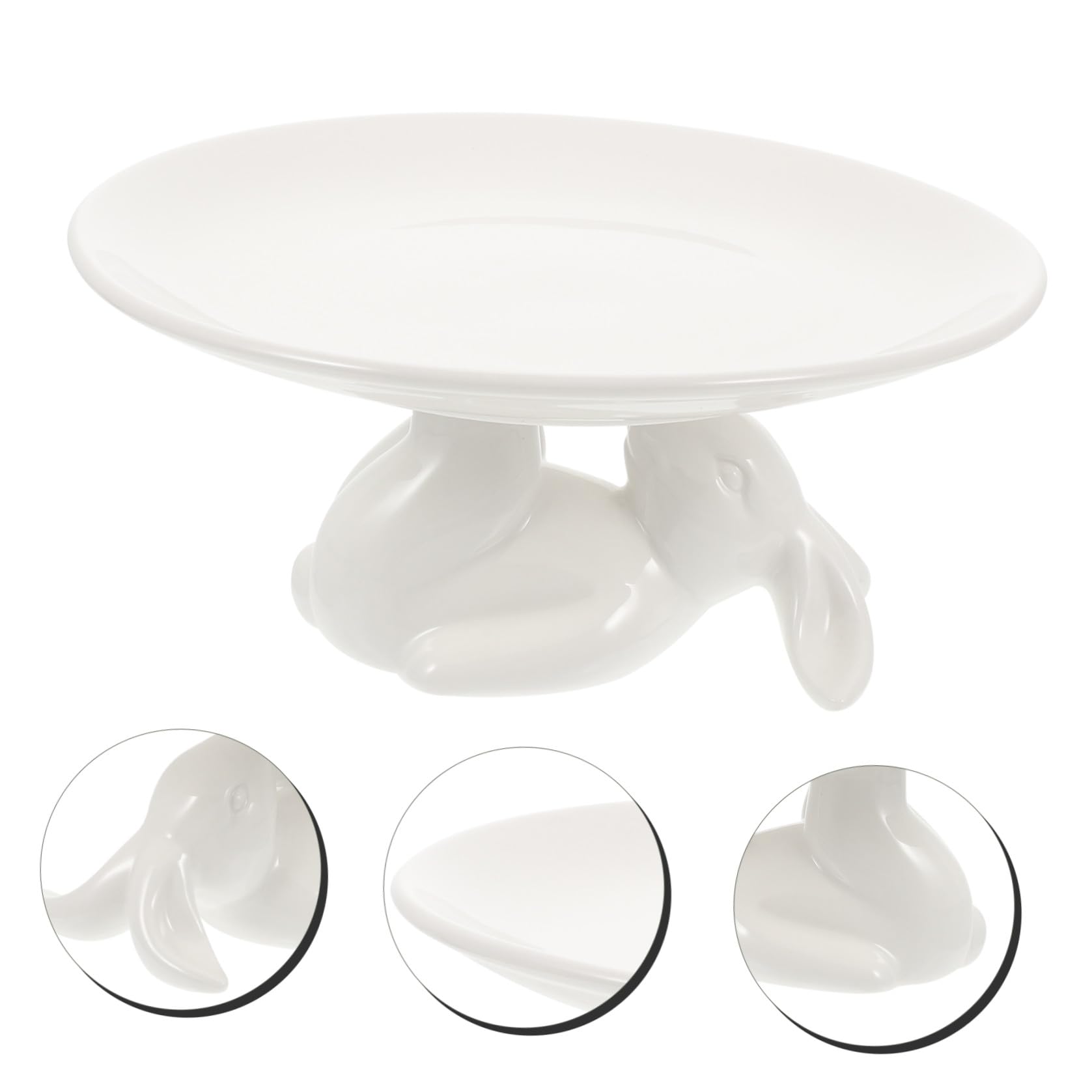 HEMOTON 1 Jeu Plateau Lapin en Céramique Assiettes Lapin De Pâques Plateau D'accessoires Assiette à Gâteau De Pâques Présentoir à Cupcakes en Céramique Blanche Porte-clés Le Dessert