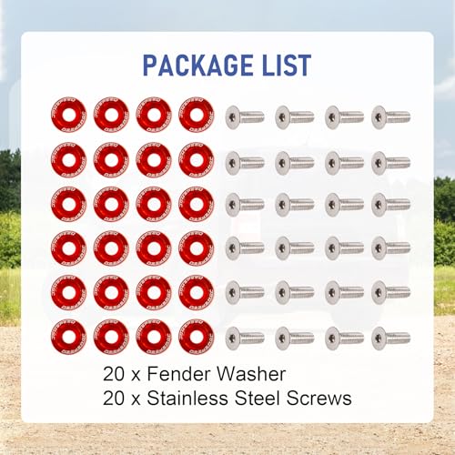 Image of JDMSPEED 20 Pcs Red CNC Billet Aluminum Fender Washer Engine Bay Dress Up Kit
