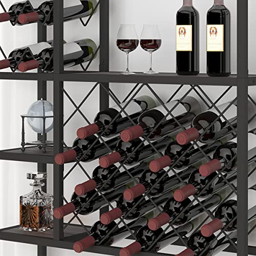 Launica Wine Rack Freestanding Floor, Modern Tall Display Wine Storage Shelves, Wood And Metal Rustic Farmhouse Stackable Bakers Rack, Coffee Buffet Bar Cabinet For Kitchen Dining Room, Dark Gray Oak #TOP5