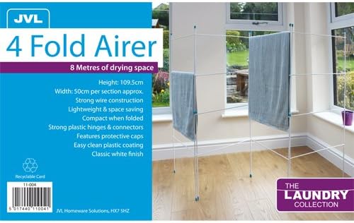 Miniatura 4 de JVL Caravan - Secador de ropa plegable para interiores y exteriores, de cuatro paneles, plásticometal, color blanco