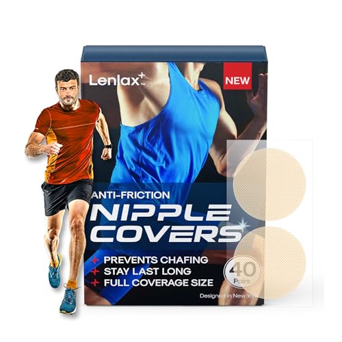 LENLAX Running Nipple Covers Men - 12 Hours+ Long Lasting Strong Adhesive Nipple Tape - No Show Under Shirt - Mens Nipple Covers