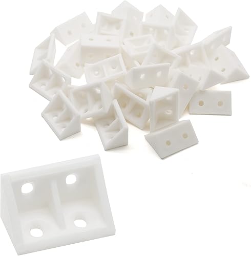 Zorveiio Soporte de ángulo recto de plástico blanco de 0.7 pulgadas, soporte de esquina de 90 grados para estante de madera, silla, caja de gabinete