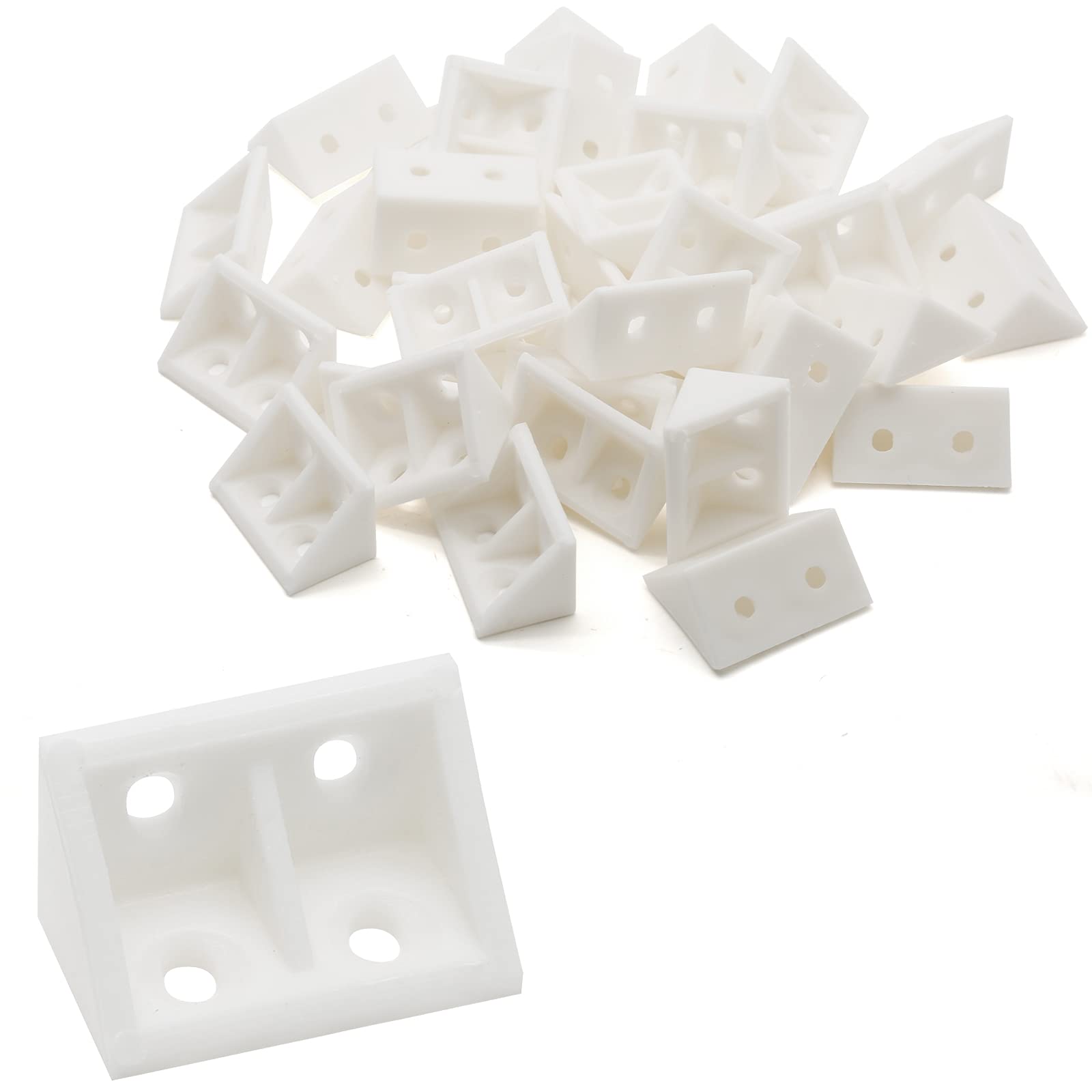 20 Pcs 0.7" White Plastic Right Angle Bracket L Brackets, 90 Degree Corner Brace Corner Support for Wood Shelf Chair Cabinet Box