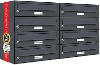 AL Briefkastensysteme 8 x Letter Box System Anthracite Grey RAL 7016, Premium Letter Box DIN A4, 8 Compartments Postbox Modern Surface-Mounted