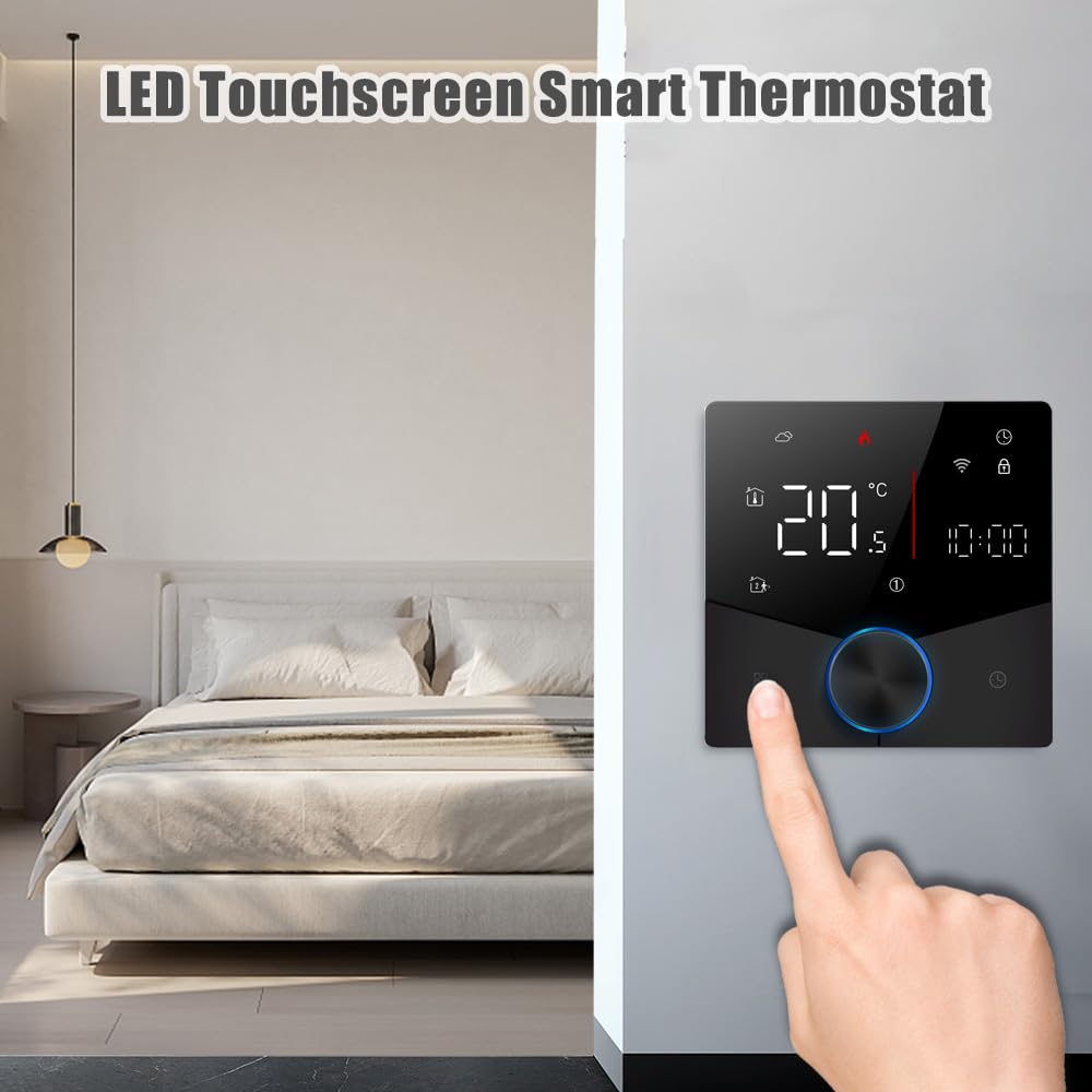 ACAGALA Smart Tuya WiFi-Thermostat, Sprachsteuerung, digitaler, wöchentlich programmierbarer Temperaturregler, digitaler Smart-Knopf-Thermostat mit dimmbarer Lichtfarbe für elektrische Heizung