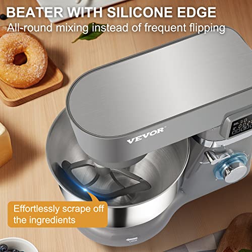 Vevor Stand Mixer, 660W Electric Dough Mixer With 6 Speeds Lcd Screen Timing, Tilt-Head Food Mixer With 5.8 Qt Stainless Steel Bowl, Dough Hook, Flat Beater, Whisk, Scraper, Splash-Proof Cover - Gray #TOP3