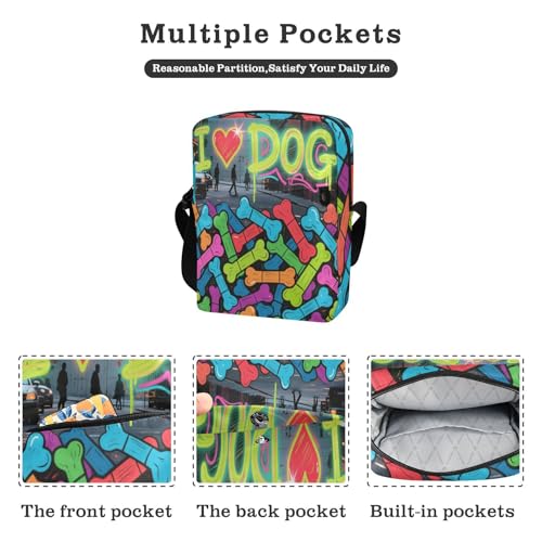I Love Dog Graffiti Colorful messenger bags Crossbody Bags For Women Small Woman Handbag Shoulder Strap Adjustable Strap for School School2
