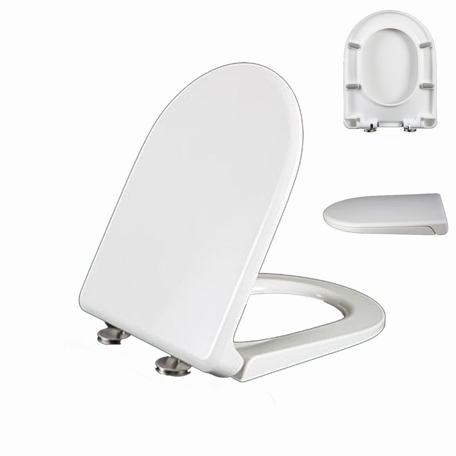 Sedile WC a forma di D, a forma di D, bianco, a forma di D, a sgancio rapido, antiscivolo, fisso, in polipropilene, a forma di D, 36 x 45 cm