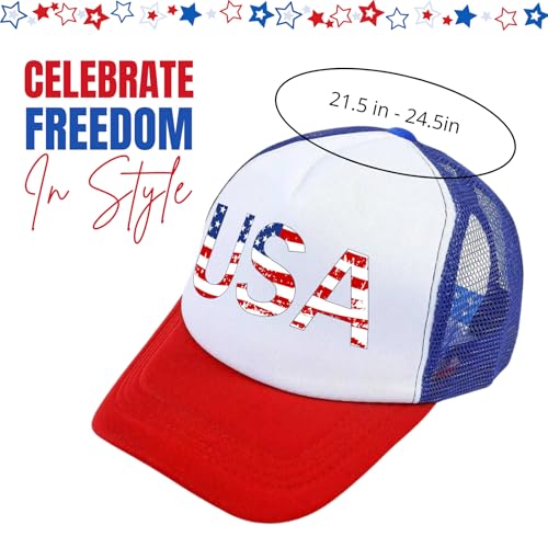 Image of American Flag Trucker Hat USA Snapback Hat 4th of July Patriotic Hats for Men Women