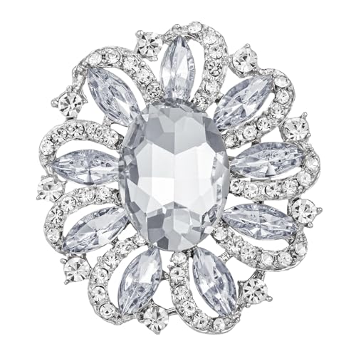 Image of SELOVO Flower Rhinestone Statement Brooch Pin Accessory Antique Gold Tone