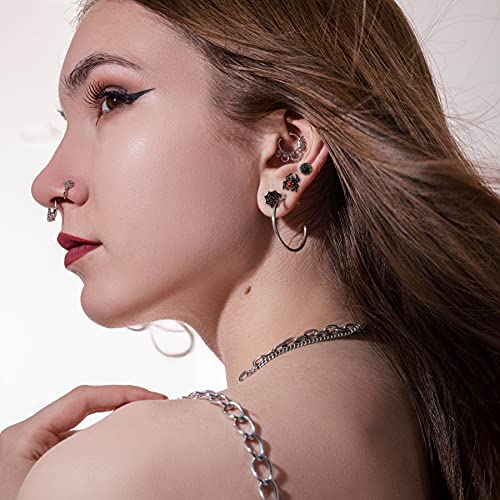 Oufer 3Pcs Helix Earrings Spider Halloween Cartilage Tragus Set Spider Web Conch Piercing Jewelry Black Red Gem Tragus Studs #TOP2