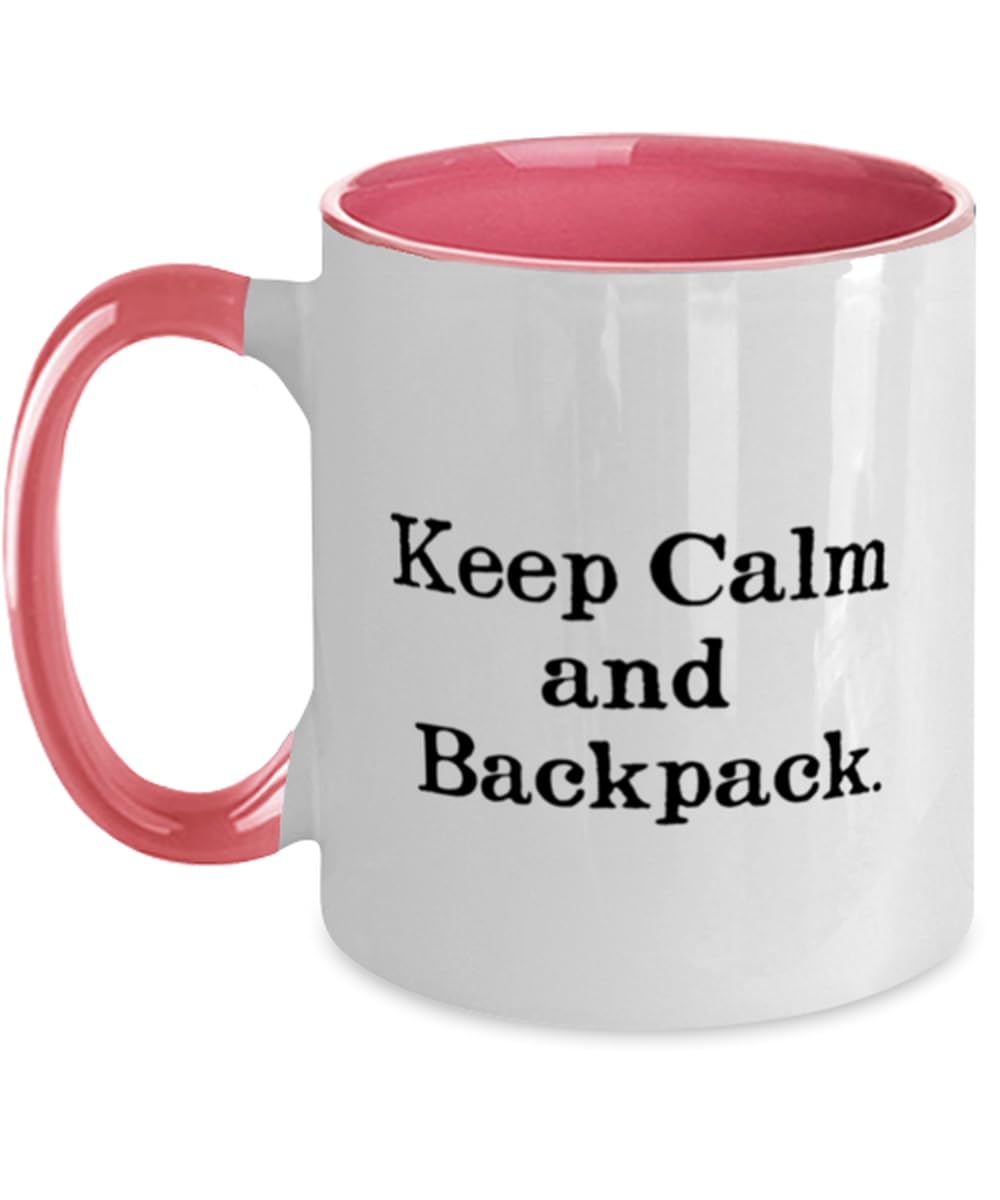 Motivational Backpacking Gifts, Keep Calm and Backpack, Birthday Gifts, Two Tone 11oz Mug For Backpacking from Friends, Hiking, Camping, Backpacking gear, Outdoor adventure, Nature lover