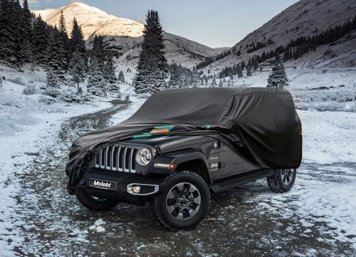 Image of Jeep Wrangler Car Cover 4 Door Fits Sahara Rubicon Unlimited Sport JK JL. Jeep Wrangler Car Cover 4 DR for All Weather, Outdoor Waterproof, Windproof, UV-Resistant, Dustproof