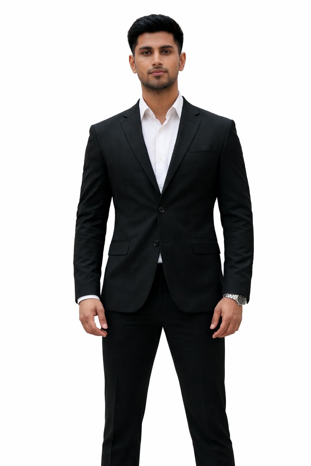 vengoods Men's Black Blazer, Two-Button Closure, Polyester, Lightweight, Black-picture-30