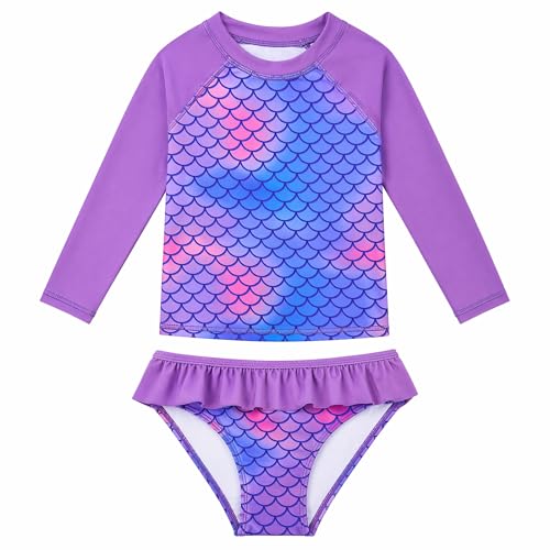 Image of JiAmy Girls Swimsuits Long Sleeve Bathing Suit Two Piece Rash Guard Set Beach Swimwear with UPF 50+ Sun Protection 3-9T