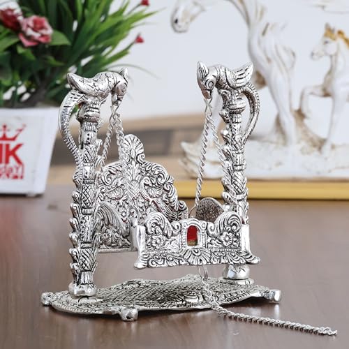 Image of KridayKraft Metal Swing Laddu Gopal Jhula,Krishna Hindola Palana,Decorative Laddu Gopal for Temple Pooja,Showpiece Figurines,Religious Idol Gift Article.