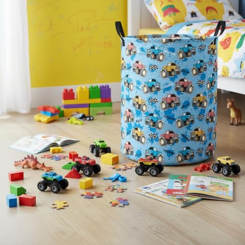 Image of Baby Laundry Hamper Basket Baby Hamper for Nursery Boy and Girl Cute Storage Bin Organizer Boho Room Decor(Monster Truck)