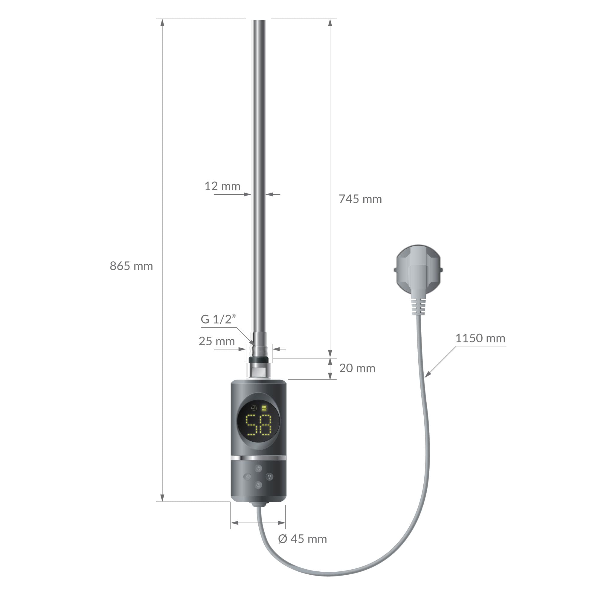 LuxeBath Radiatore Elettrico per Bagno Sahara 300x1400 mm Antracite Attacco Laterale Diritto con Elemento Riscaldante 900W Termostato Display Digitale Termosifone Scaldasalviette Termoarredo