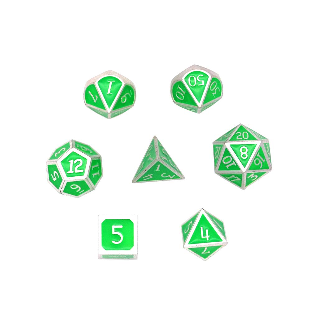 DollaTek 7PCS Metal Polyhedral Dice Set including Black Storage Bag for Role Playing Game Dungeons and Dragons D&D Math Teaching(Green)