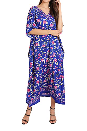 Image of Miss Lavish London Kaftan Dresses for Women Plus Size Long Batwing Sleeve Caftans, V Neck Moo Moo Printed Beach Cover Up Maxi Beach Dress, Bathing Suit Cover-Up Loungewear