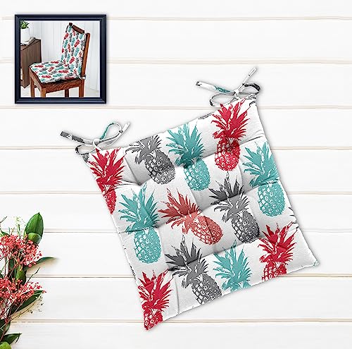 Image of Cotton Shell with Mixed Fiber Filled Printed Chair Cushion - Pineapple