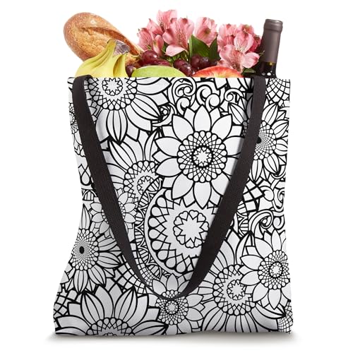 Bolso Tote Abstracto Floral Blanco y Negro miniatura 4