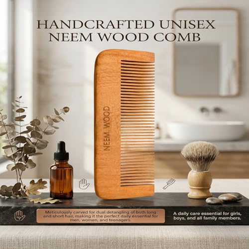 Image of GITGRNTH Handmade Pure Neem Wood Comb for Hair Growth - Natural Anti Bacterial & Anti Dandruff Wooden Comb for Men & Women, Eco Friendly Fine Tooth Neem Comb for Frizz Control & Reduced Hair Fall