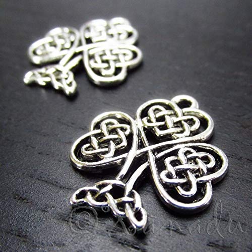 10 Pc Celtic Knot Shamrock Tree 23mm Silver Plated Clover Charms - Jewelry Making Supply by Charm Crazy