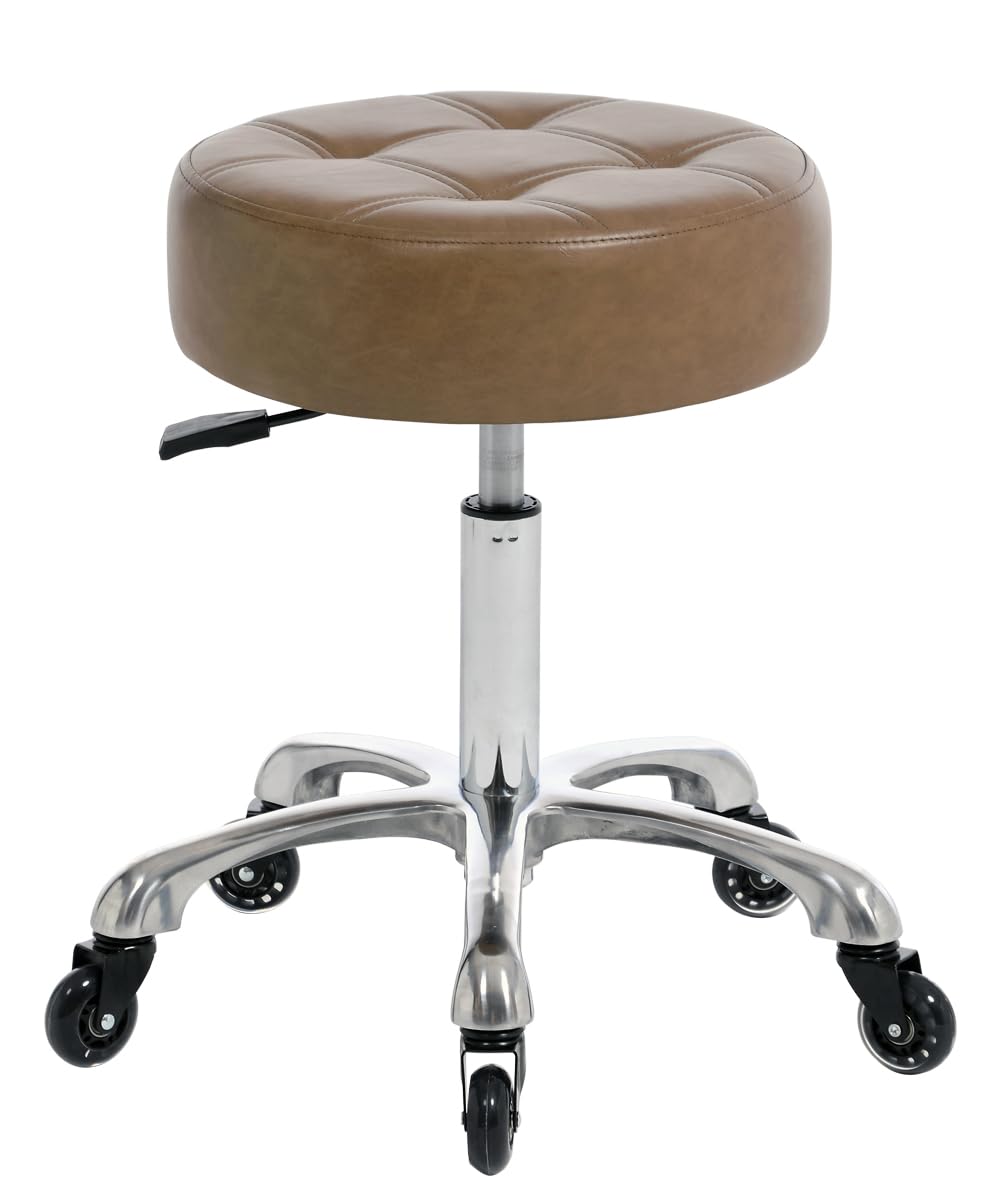 Professional Rolling Salon Stool – Wide Round Seat, Height-Adjustable  Heavy-Duty Chair with Wheels for Salon, Spa, Tattoo Home Office
