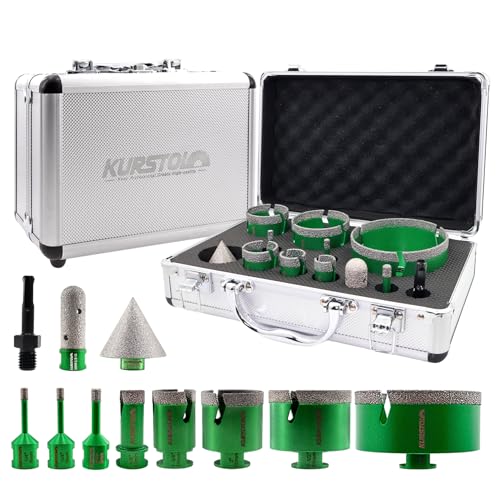 Tile Hole Saw Kit - 9pcs Diamond Core Drill Bits 6/6/8/20/25/35/50/65/100mm+4/5" Milling Finger Bit+2" Beveling Chamfer Bit+SDS Shank to 5/8"-11 Thread for Porcelain Ceramic Marble Granite
