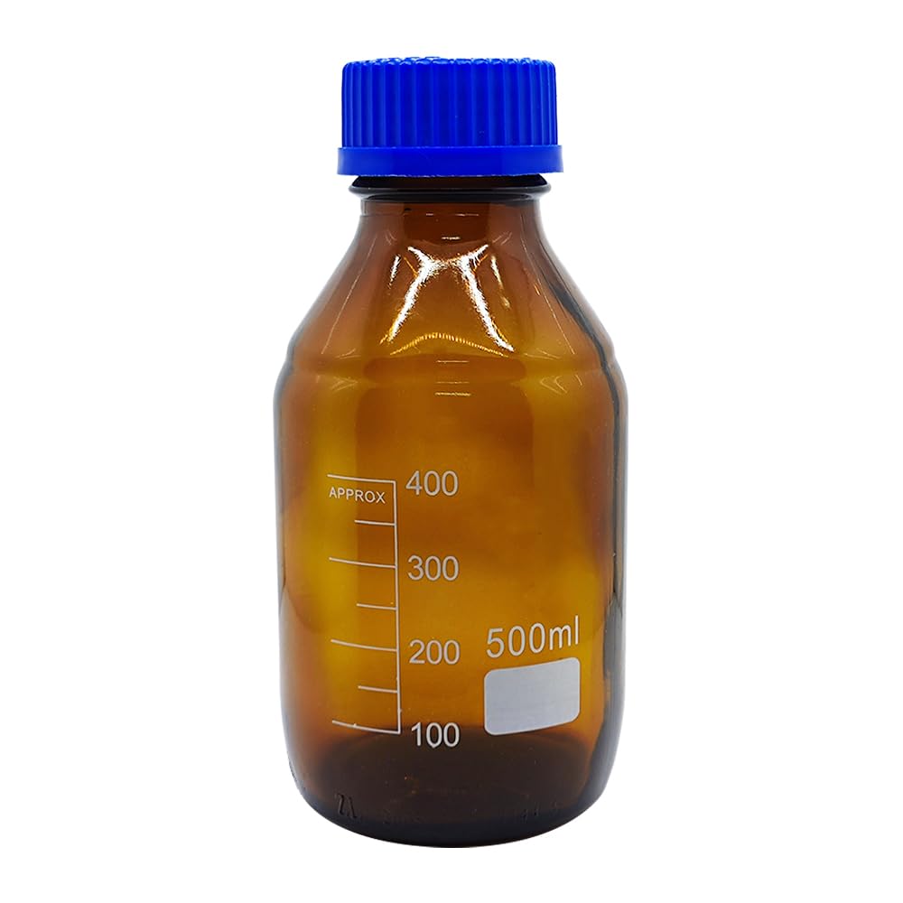 1pcs Glass Blue Cap Brown Reagent Bottle100/250/500/1000ml Screw Mouth Scale Lab Sampling Bottle silk mouth bottle (Brown 500ml-CHINA)