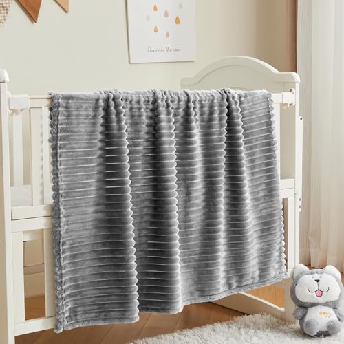 Image of BEDELITE Baby Blankets for Boys Girls 30 inchx 40 inch - 3D Ribbed Jacquard Cute Fuzzy Fleece Blanket, Warm and Breathable Soft Cozy Infant Toddler Blanket for Newborn All Seasons Suitable, Grey